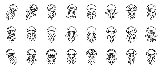 Set of Hand Drawn Jellyfish Line Art Icons © Makmur
