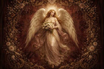 Fototapeta premium Ethereal angelic figure with flowers.