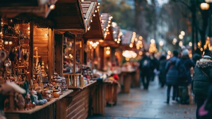 Obraz premium Soft focus London Christmas fair with glowing lights and festive atmosphere.