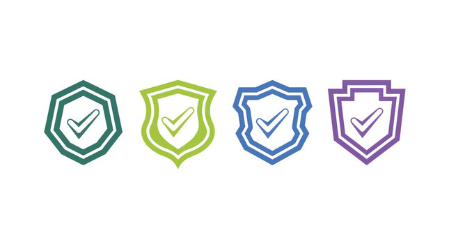 Colorful Shield Badges with Checkmark