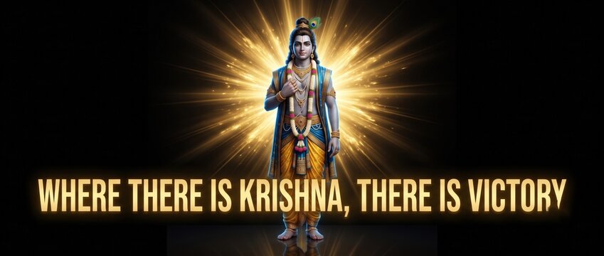 Heroic Lord Krishna Portrait &ndash; Victory Inspirational Spiritual Banner