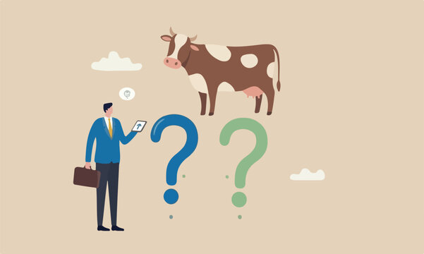 Business decision, leadership to direct business to succeed concept, rational businessman thinking and make decision for business or career question
