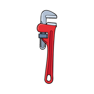 Red adjustable pipe wrench tool isolated on white background for plumbing and repair
