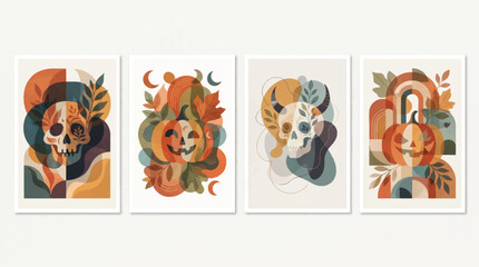 Fototapeta premium Abstract Halloween Boho Style Posters and Greeting Cards Vector Set