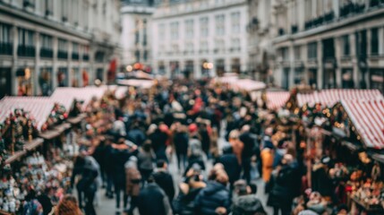 Obraz premium Defocused Christmas market background in central London with warm golden lights.