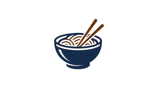 Minimalist vector illustration of a noodle bowl with a pair of chopsticks, designed in a clean, modern line art style.