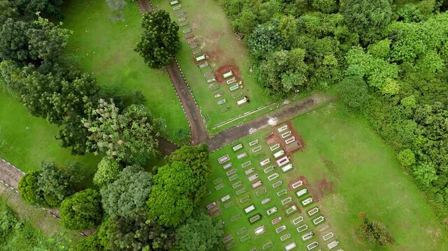 Aerial Drone Top Down View of Brimob Cemetery in Cikeas, Bogor, Indonesia