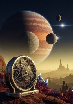 Planetary scene featuring fan