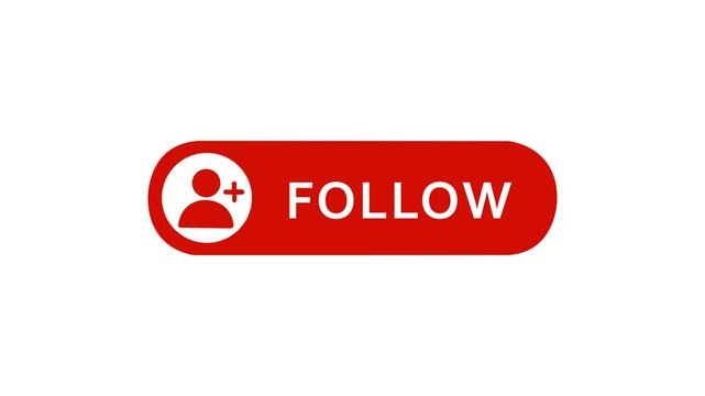 Follow button animation for video channel. Follow text reveal animation, social media. Flat Design Follow. Follow icon Animation, 4k Follow Push Button. red Follow icon buttons. HD video animation.