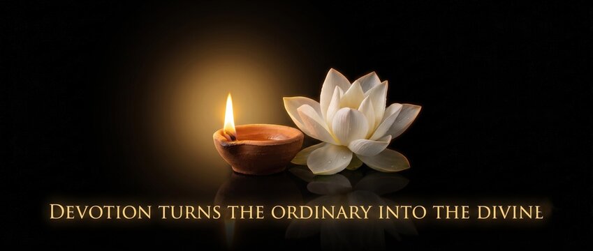 Sacred Diya and Lotus &ndash; Devotion Spiritual Quote Background
