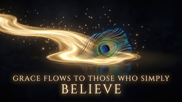 Peacock Feather with Divine Light &ndash; Grace Spiritual Quote Banner
