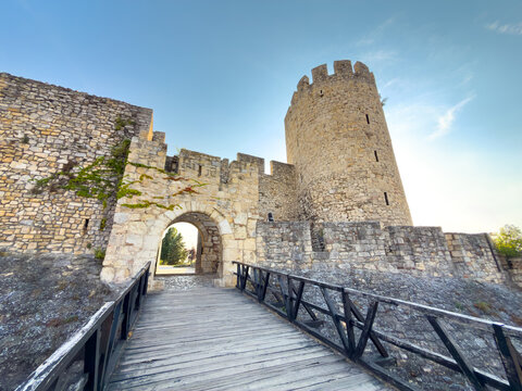 Zindan Gate and wooden bridge at Belgrade Fortress in Serbia