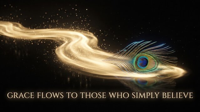 Peacock Feather with Divine Light &ndash; Grace Spiritual Quote Banner
