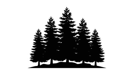 CAD tree lines,  Black grass, Pine tree silhouette vector, black evergreen forest landscape, minimalist coniferous fir trees group, wilderness nature logo element Vector © MST