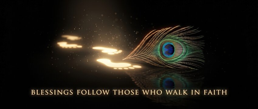 Peacock Feather and Golden Path &ndash; Faith Blessings Spiritual Banner