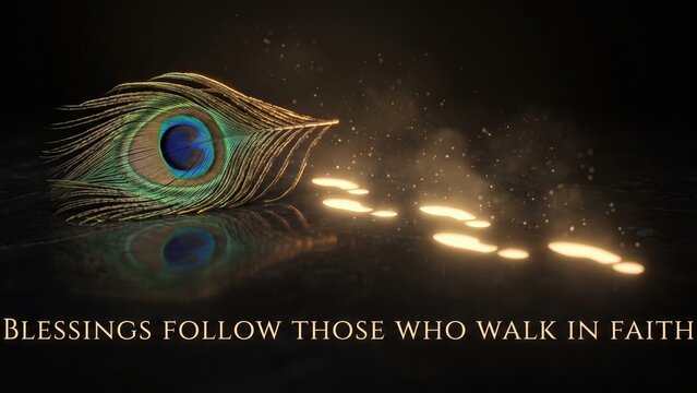 Peacock Feather and Golden Path &ndash; Faith Blessings Spiritual Banner