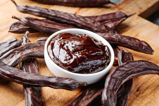 creamy carob spread in a white bowl