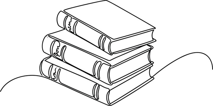 Continuous line art drawing of stack of three books minimalist education concept for school library reading university textbook vector illustration