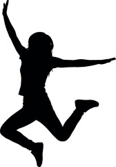 Happy woman jumping silhouette active girl leap mid air freedom concept of success joy celebration energetic lifestyle fitness dancer isolated vector illustration