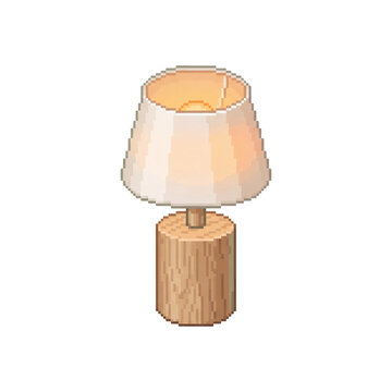 Pixel art table lamp isolated icon for cozy workspace