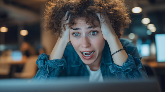 person frustrated with computer error, real reaction, portrait of a young man in the office