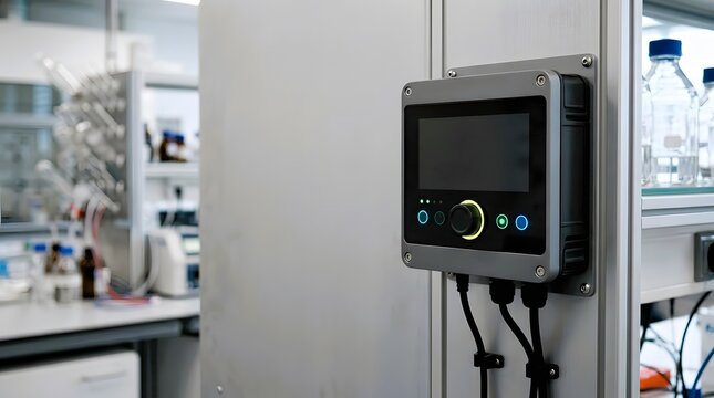 modern laboratory equipment control panel for scientific automation process monitoring industrial testing and advanced analytical instrumentation with clean workspace