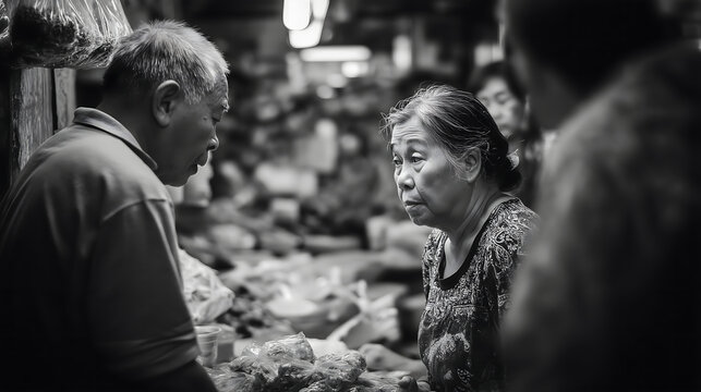 buying food street market, candid moment