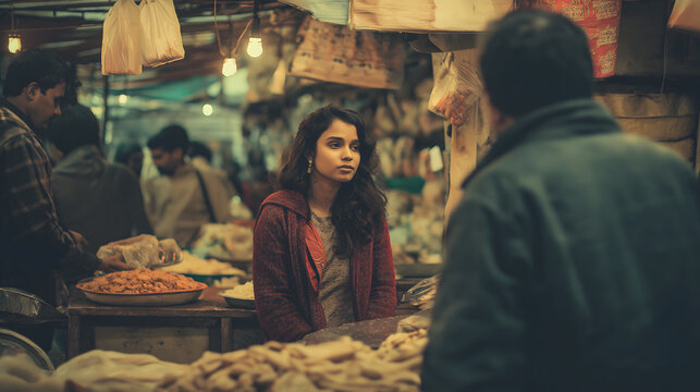 buying food street market candid moment