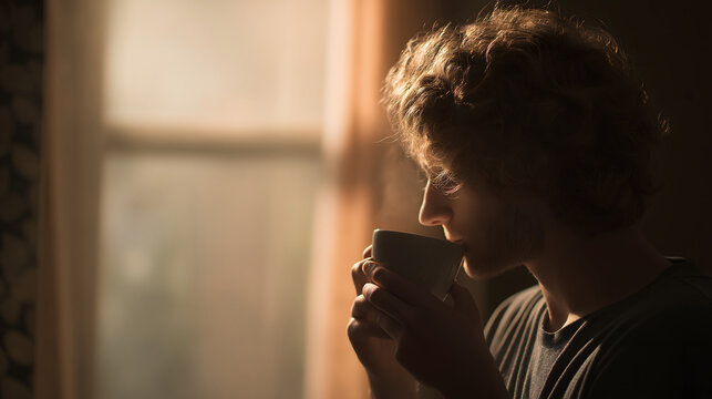 person drinking coffee alone