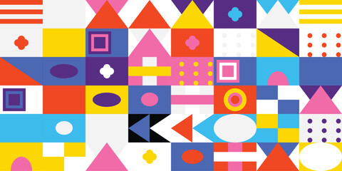 Fototapeta premium Colorful geometric shapes and patterns in vibrant abstract design
