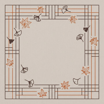 monoline autumn leaves and traditional pattern frame background