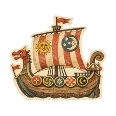 Fototapeta premium PNG Vintage Viking ship illustration