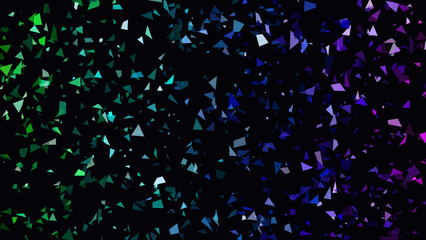 Abstract triangle fragments form a cascading flow of light against a black backdrop, blending cool greens and deep blues to produce a striking visual experience suitable for high-end digital projects. © creative mind