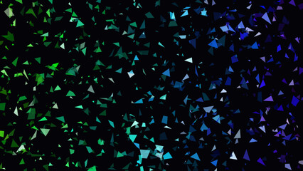 Polygonal shapes drift through a dark atmospheric space, creating a mesmerizing gradient of emerald and violet tones that provide a versatile backdrop for professional presentations and digital. © creative mind