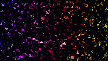 Triangles scattered across a dark background create a festive atmosphere with vibrant violet and gold colors that transition smoothly to provide a visually striking pattern for various creative. © creative mind