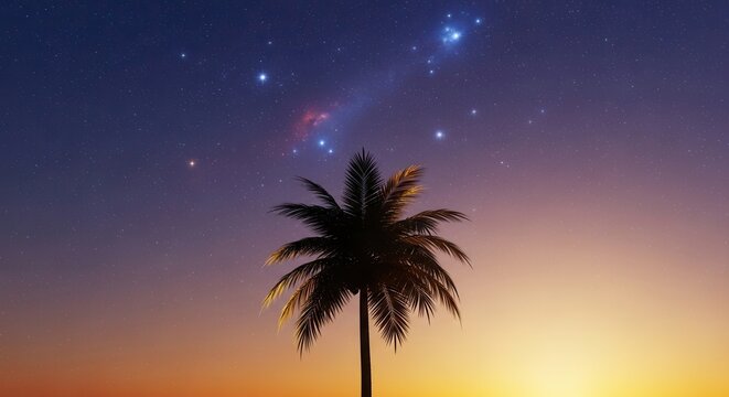 palm tree under starry night sky