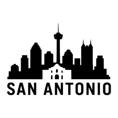 Obraz premium San Antonio Skyline black silhouette vector illustration, simple flat clipart design isolated on white background