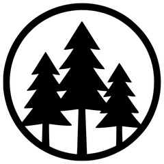 Obraz premium Three Pines black silhouette vector illustration, simple flat clipart design isolated on white background