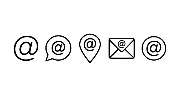 At Symbol Icon Outline Vector Set Modern Email Contact Map Pin Graphic UI Template Asset
