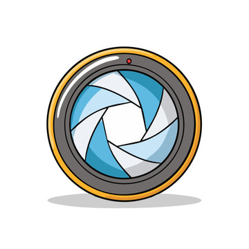 Close up of a camera lens aperture blades opening and closing with a blue tint