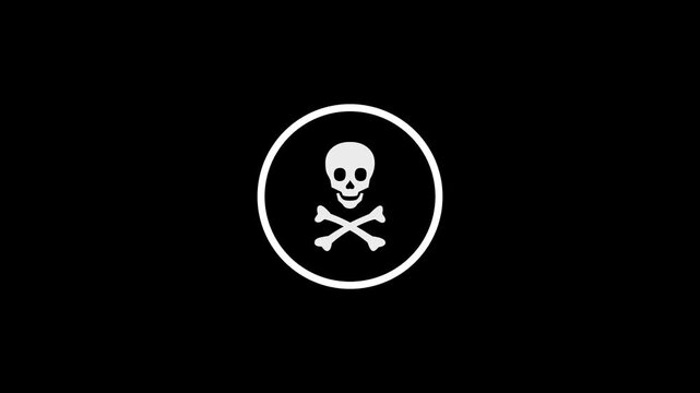 Warning Sign with Skull and Crossbones Icon with 4k video animation.