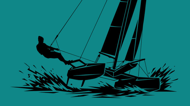 Sailor on Catamaran Silhouette
