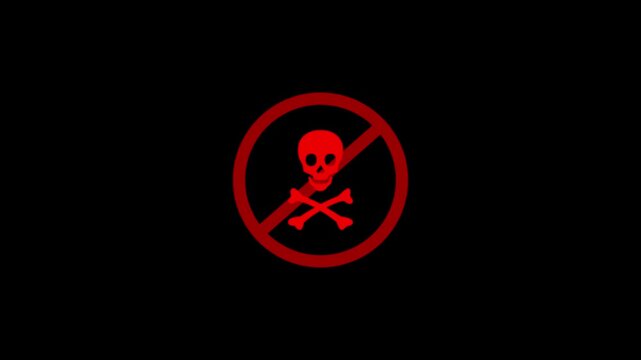 Warning Sign with Skull and Crossbones Icon with 4k video animation.