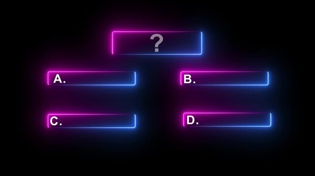 Question and test menu choice quiz show question and answers with option. Quiz Neon Line Animation with option selection on black background.4k vedio