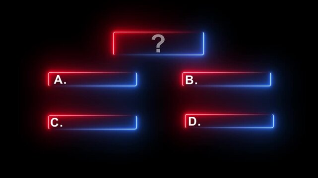 Question and test menu choice quiz show question and answers with option. Quiz Neon Line Animation with option selection on black background.4k vedio