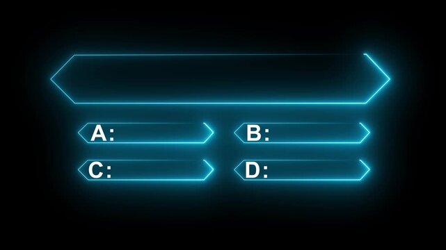 Animation of a neon quiz line with a choice of answer options on a black background. Question mark motion animation, futuristic cyber tech visual, asking doubts confusing mot