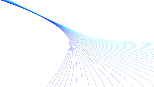 Abstract blue curved lines converging on a white background, creating a dynamic flow and geometric perspective