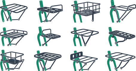 Obraz premium Bike carrier racks and front baskets vector illustration set