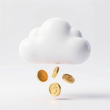 3D Cloud with Falling Gold Coins Minimal FinTech Finance Icon