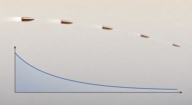 Bullet deceleration trajectory scientific concept illustration